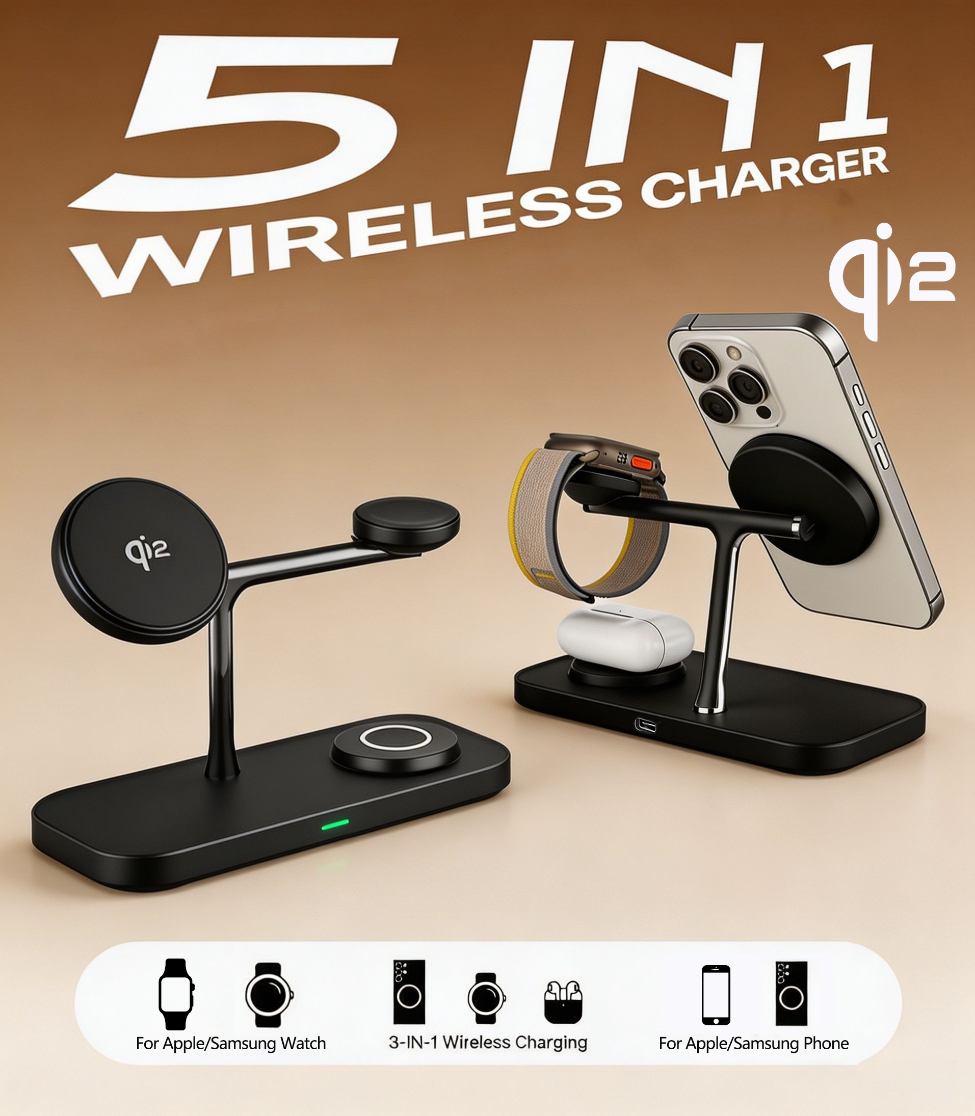 Smartwatch Watches For Iphone - TIMESS QI2 3 in 1 Magnetic