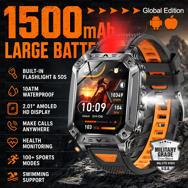 New 1500mAh Military Outdoor S - Smartwatch Square Watches For Men avis et prix