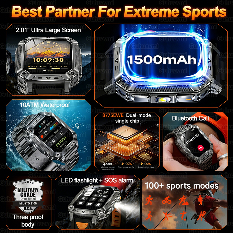 New 1500mAh Military Outdoor S - Smartwatch Square Watches For Men avis et prix