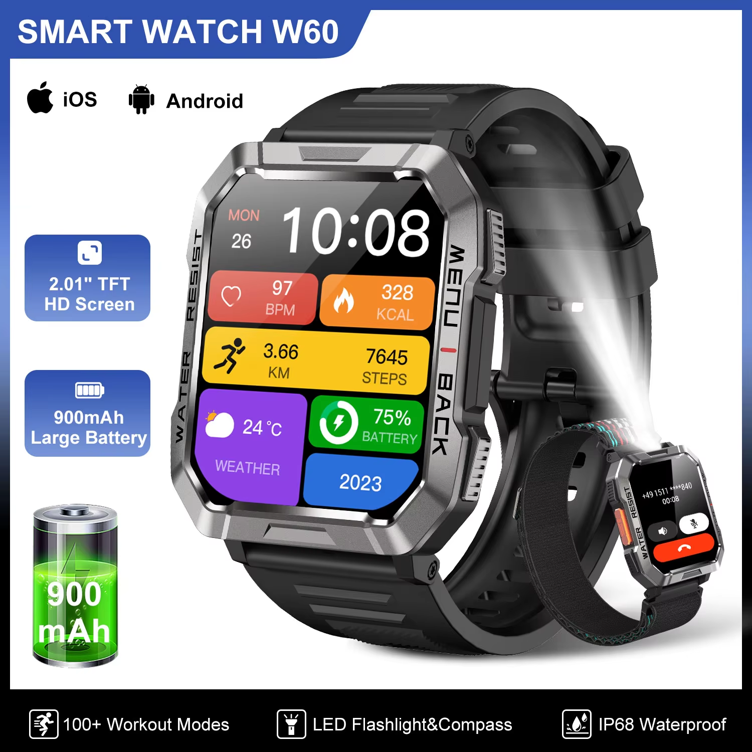 Blackview W60 Waterproof Smart - Smartwatch Square Watches For Men avis et prix