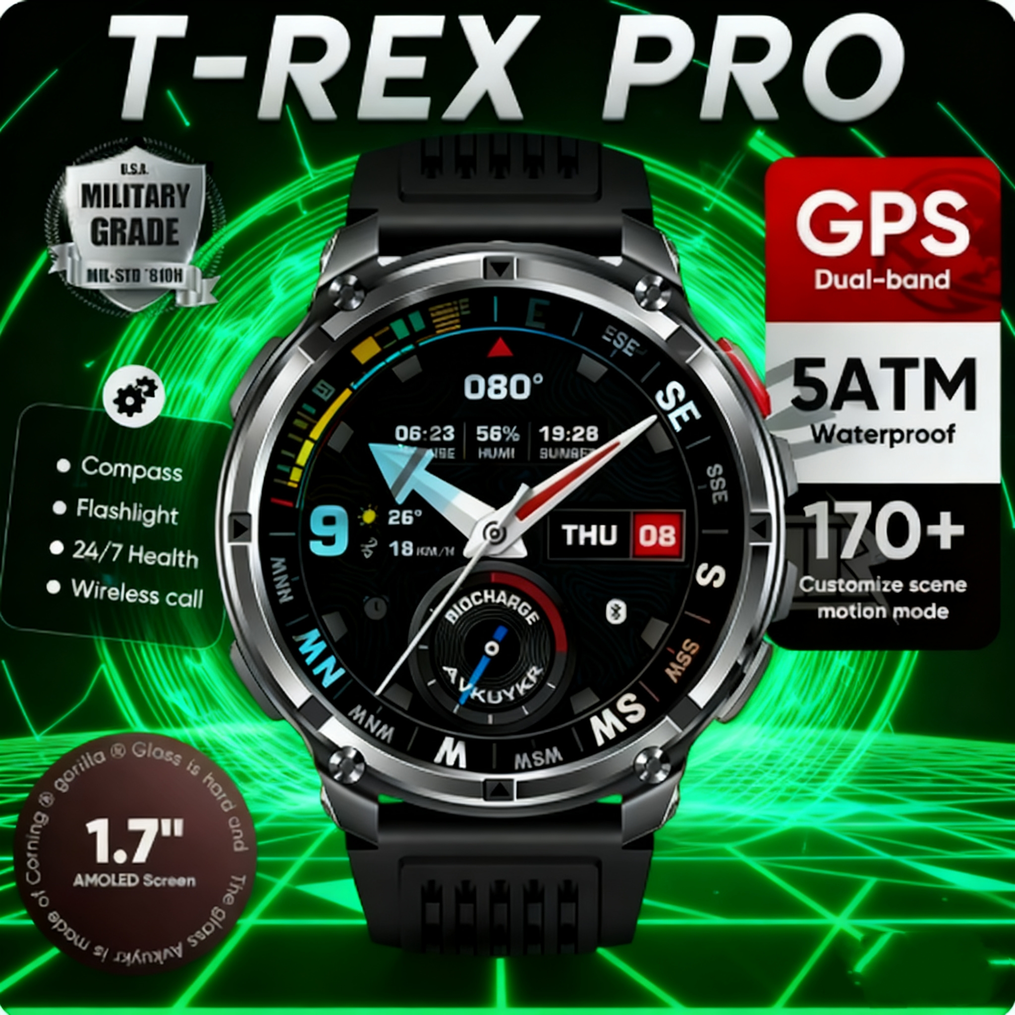 New T-Rex3 Pro 1100mAh Battery - Smartwatch Running Watches For Men avis et prix