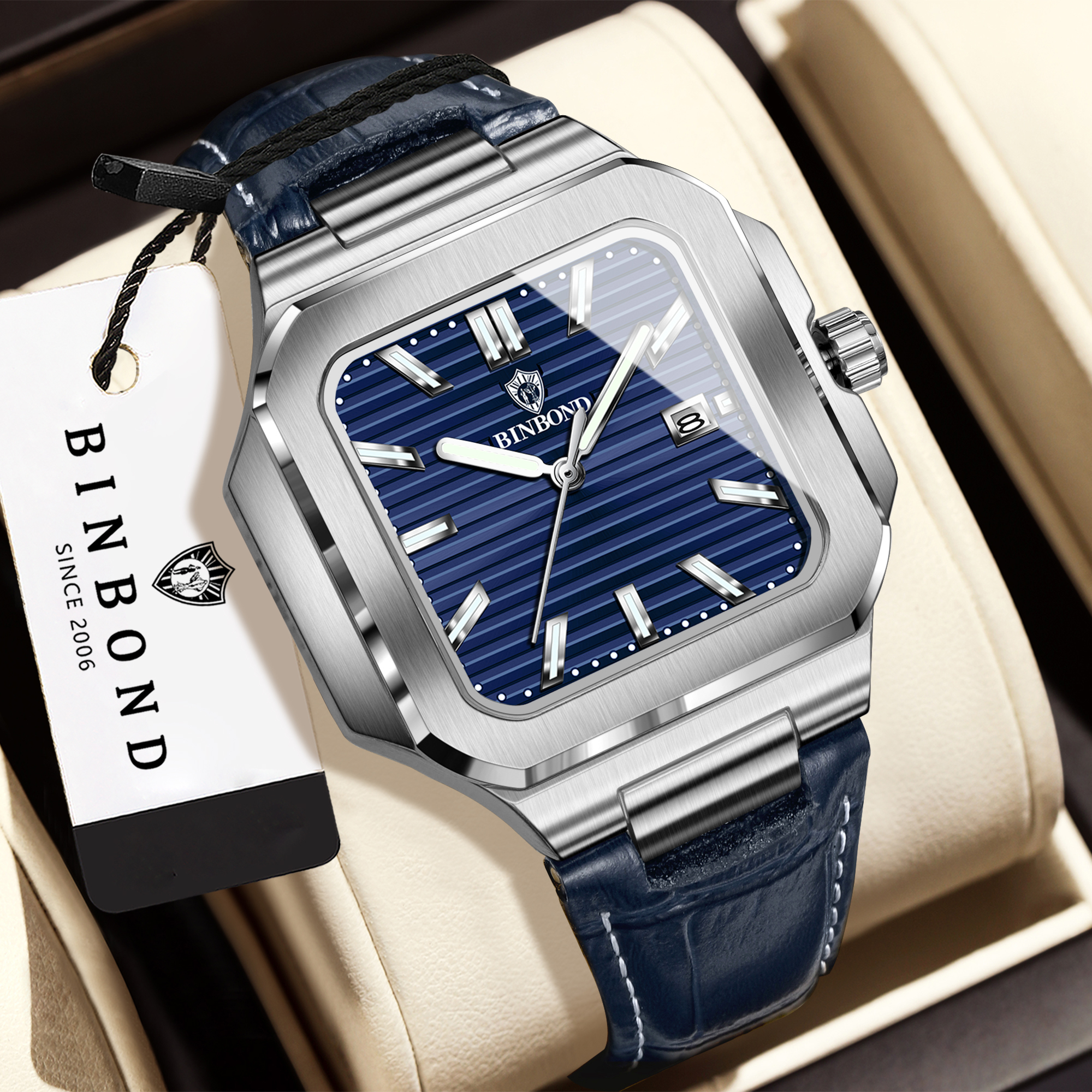 BINBOND  square quartz wristwa - Smartwatch Square Watches For Men avis et prix