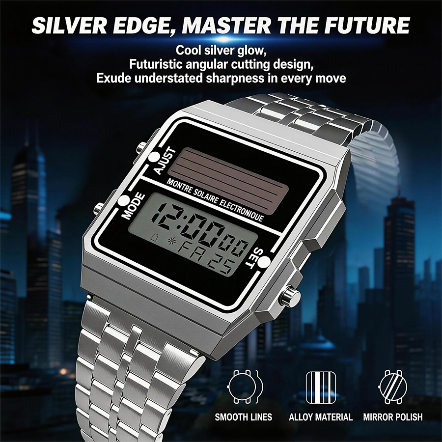 Retro Silver Metal Square Sola - Solar Powered Watch avis et prix