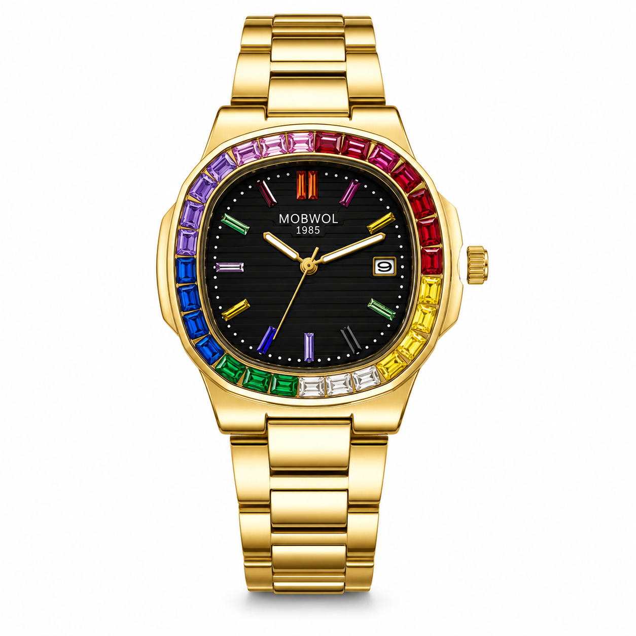 MOBWOL Rainbow Crystal Bezel M - Smartwatch Square Watches For Men avis et prix