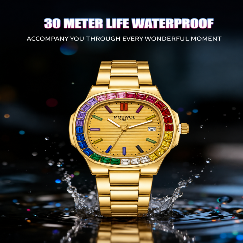 MOBWOL Rainbow Crystal Bezel M - Smartwatch Square Watches For Men avis et prix